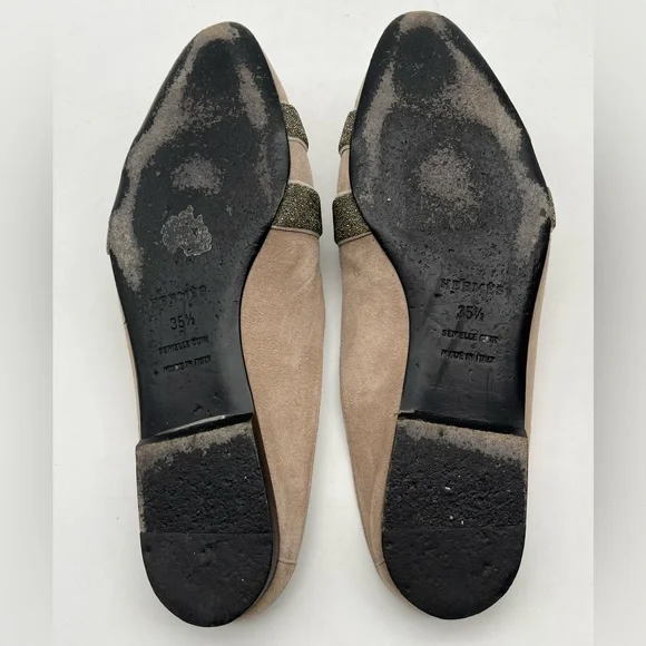 HERMES Beige Suede Leather Mules Flats Slip On Shoes Sz 35 1/2 - Picture 6 of 7